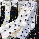 Носки COZY socks хлопковые сетчатые длинные с принтом, белый
