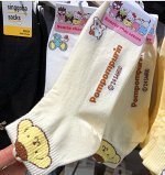 Носки Kikiya socks хлопковые средней длины с принтом, молочный