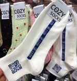 Носки COZY socks хлопковые средней длины с принтом, белый
