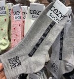 Носки COZY socks хлопковые средней длины с принтом, серый