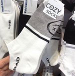 Носки COZY socks хлопковые короткие с принтом, бело-серый