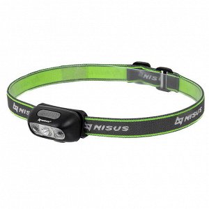 Фонарь налобный (N-FN-3056S) NISUS [60х35х30мм, 120LM, IPX4, 800 mAh, USB, 60г]