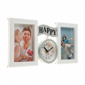 Фоторамка-коллаж на 2 фото с часами настенными Family, бесшумные, 17x35 см, d=9 см, от АА