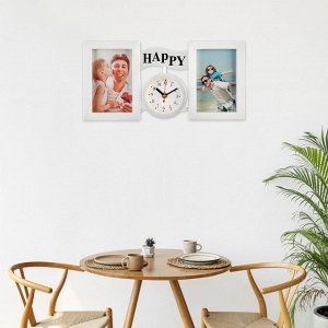 Фоторамка-коллаж на 2 фото с часами настенными Family, бесшумные, 17x35 см, d=9 см, от АА