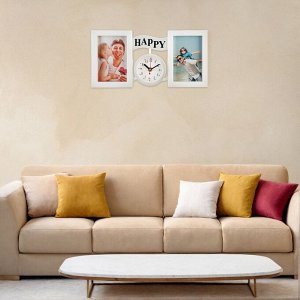 Фоторамка-коллаж на 2 фото с часами настенными Family, бесшумные, 17x35 см, d=9 см, от АА