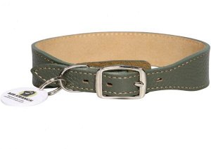 Ошейник Mr.Kranch для собак из нат. кожи с QR-адресником, 38-45см, оливковый АКЦИЯ!