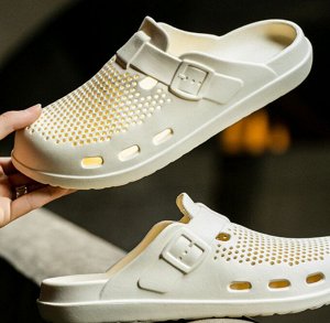 Резиновые унисекс дышащие кроксы нескользящие, молочный