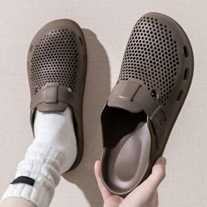 Резиновые унисекс дышащие кроксы нескользящие, коричневые