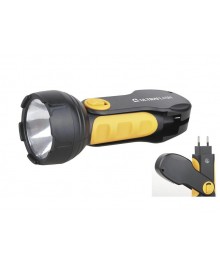 Фонарь  Ultra Flash  LED 3828 (фонарь акку 220В, черн/желт, 1LED 0,5Вт, SLA, пласт, склад. вилк)