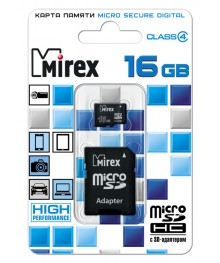 Пам.MicroSDHC,16Gb Mirex (Class 4) + переходник SD