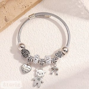 Браслет из бусин "I love you" сердце, бант и медведь