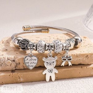 Браслет из бусин "I love you" сердце, бант и медведь