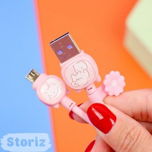 Кабель зарядка "Котик" розовый (USB micro)