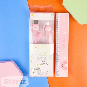 Кабель зарядка "Котик" розовый (USB micro)