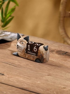 Вечный календарь «Кошка», 13x4x6.5 см, дерево