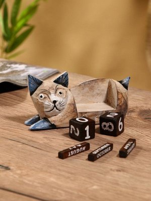 Вечный календарь «Кошка», 13x4x6.5 см, дерево