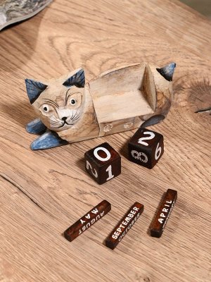 Вечный календарь «Кошка», 13x4x6.5 см, дерево
