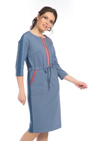 Платье, П-524  голубой/синий/лососевый
