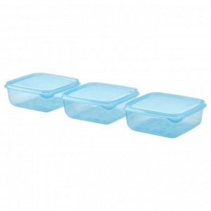 PRUTA, Контейнер для пищевых продуктов с крышкой, синий, 0,6 л/ 3 шт