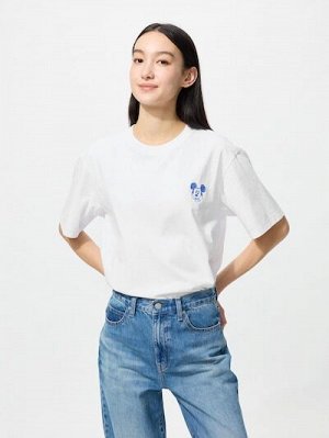 UNIQLO UT - хлопковая футболка Disney х BUAISOU с Микки Маусом, вдохновлённая японским индиго - 00 WHITE
