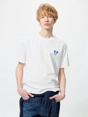 UNIQLO UT - хлопковая футболка Disney х BUAISOU с Микки Маусом, вдохновлённая японским индиго - 00 WHITE