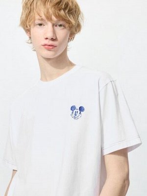 UNIQLO UT - хлопковая футболка Disney х BUAISOU с Микки Маусом, вдохновлённая японским индиго - 00 WHITE