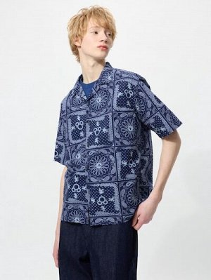 UNIQLO - рубашка Disney х BUAISOU из хлопка и льна - 69 NAVY