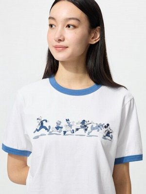 UNIQLO UT - хлопковая футболка Disney х BUAISOU с Микки Маусом в оттенках японского индиго - 00 WHITE