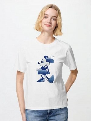 UNIQLO UT - хлопковая футболка Disney х BUAISOU с Минни Маус в оттенках японского индиго - 00 WHITE