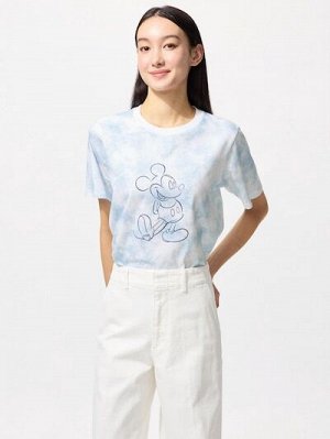 UNIQLO UT - хлопковая футболка Disney х BUAISOU с Микки Маусом в оттенках японского индиго - 00 WHITE