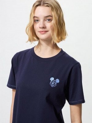 UNIQLO UT - хлопковая футболка Disney х BUAISOU с Микки Маусом в оттенках японского индиго - 69 NAVY