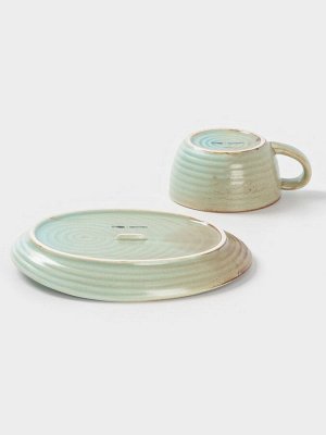 Чайная пара Magistro Sand Ripples, 2 предмета: чашка 300 мл, блюдце 19.8x15.8 см, фарфор, голубая