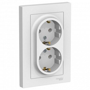 Розетка двойная SE ATLASDESIGN, 16 А, 250 В, встраиваемая, с з/к, IP20, белая, ATN000124