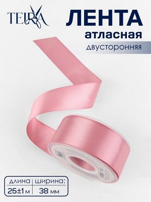 Лента атласная TEIRA, двухсторонняя, 38 мм, 25±1 м, розовая №158