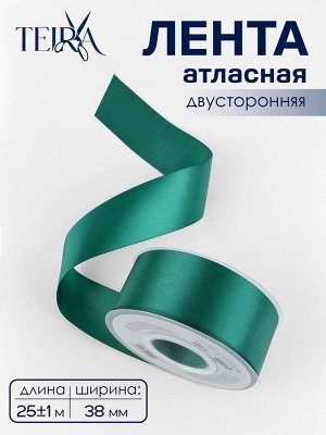 Лента атласная TEIRA, двухсторонняя, 38 мм, 25±1 м, зелёная №0589