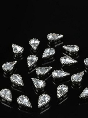 Стразы пришивные «Капля», в ажурной оправе, 6x10 мм, 20 шт., белые