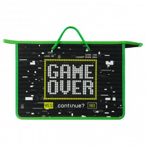 Папка с ручками, А4, ArtSpace "Game Over", пластик, на молнии, 75мм(ширина), стильный аксессуар