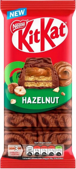Шоколадая плитка с фундуком Кит Кат Kit Kt Hazelnut / KitKat с орехом 99 гр