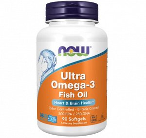NOW Ultra Omega-3 (500 EPA/250 DHA) – рыбий жир для мозга, сердца и суставов, 90 капсул