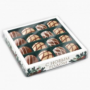 Коробка под 16 конфет с ячейками «Новогодняя ботаника», 19*19*3 см