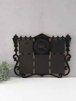 Фоторамка-коллаж на 5 фото с часами настенными «Семья», 48x38 см, циферблат d=12 см