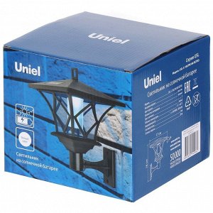 Фонарь садовый Uniel, USL-S-186/PM180 RETRO, на солнечной батарее, настенный, пластик, 17х18 см, 2 светодиода, черный