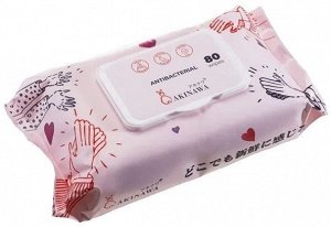 Салфетки влажные Akinawa Antibacterial. 80шт. с пластиковым клапаном. Антибактериальные, с экстрактом Алое, гипоаллергенные, без спирта. Японское качество пр. Китай.