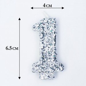 Свеча в торт с блестками «Цифра 1», 6.5x4 см, серебряная