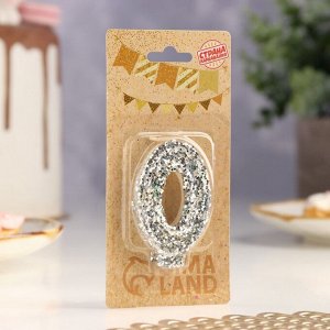 Свеча в торт с блестками «Цифра 0», 6.5x4 см, серебряная