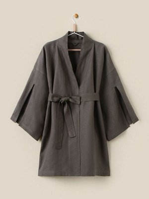 Халат женский короткий SL HOME "Graphite" цв. графит, размер 44-52, 100% лён, 150г/м2