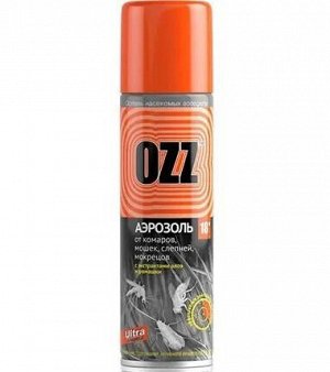 Аэрозоль от комаров, мошек, слепней, мокрецов OZZ 18ULTRA .150мл. Действует до 4 часов на коже, до 20 часов на одежде.  пр. Россия.