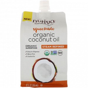 Nutiva, Органическое сжимаемое кокосовое масло, полученное перегонкой с паром, 355 мл