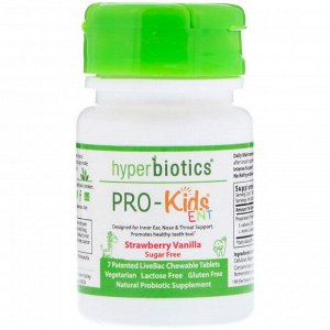Hyperbiotics, PRO-Kids ENT, Клубника и ваниль, Без сахара, 7 жевательных таблеток
