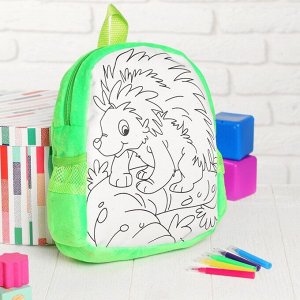 Рюкзак с рисунком под роспись "Ежик" + фломастеры 5 цветов, цвета МИКС
